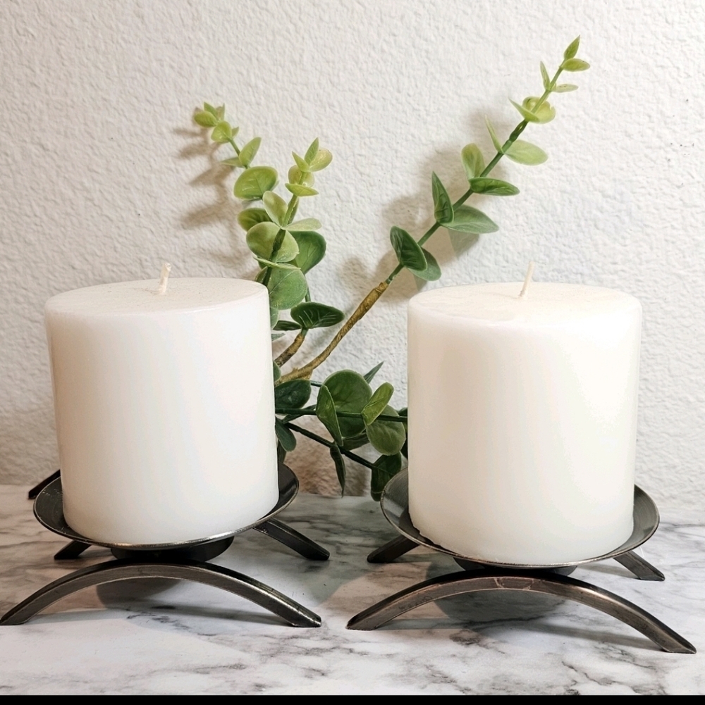 Pair of Vintage Tripod Nickel Plated Brass Candle Holders